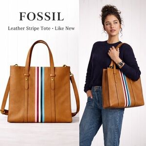 Fossil Leather Stripe Tote Bag · Like New · 12x13x5